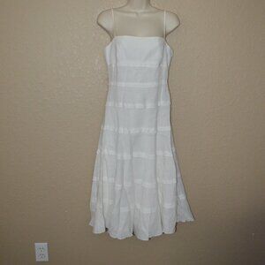 Sz 6 Armani Collezioni White Linen Spaghetti Strap Midi Dress